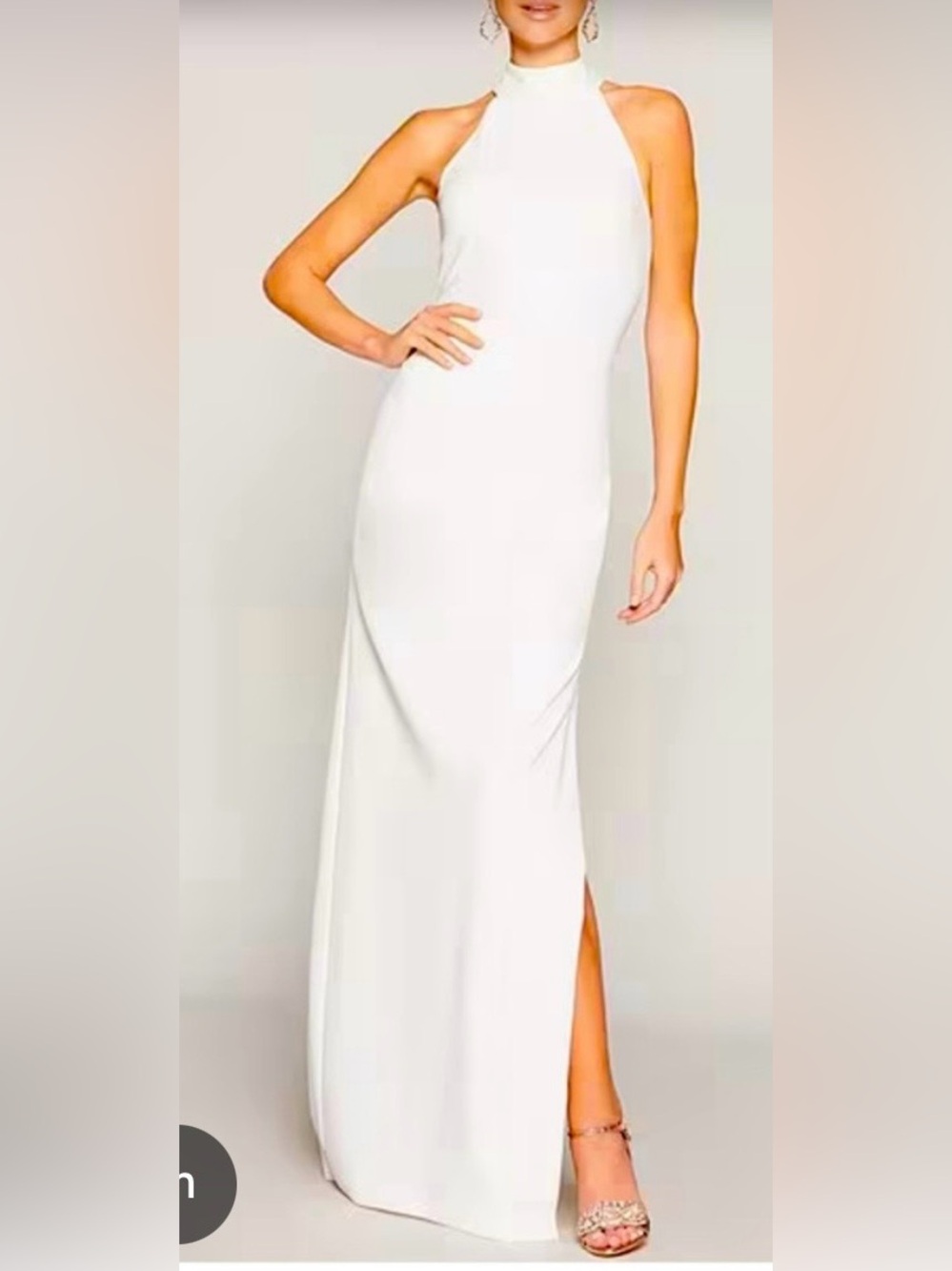 High-Neck White Maxi Dress with Side Slit